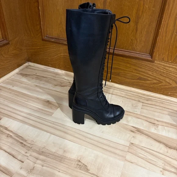 Giani Bini  TheSoukey Black Lace-Up Knee-High Lug Boots - Picture 3 of 10